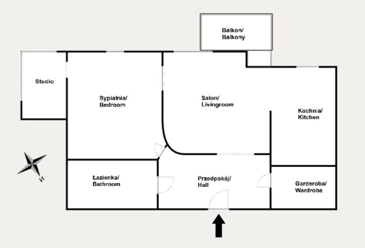 60m2, balkon, garderoba, studio*Białoprądnicka